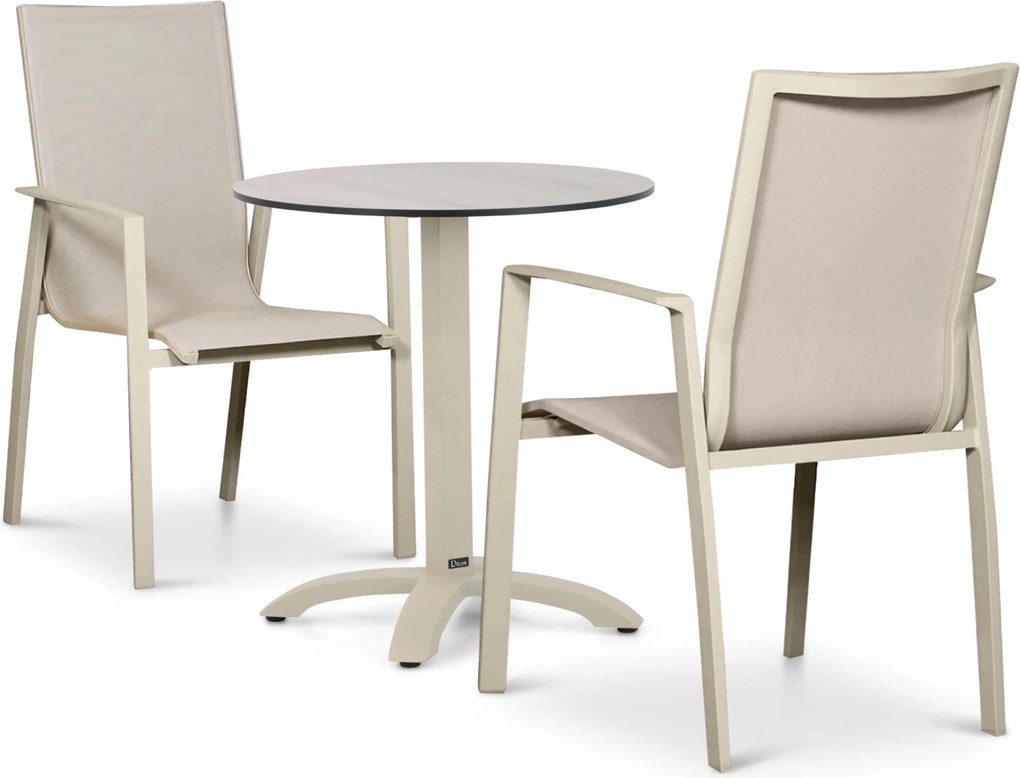 Tuinset Ronde Tuintafel 2 personen 70 cm Aluminium Zand/Beige  Lifestyle Garden Furniture Ultimate/Talao