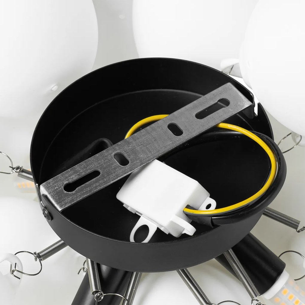 Art deco plafondlamp zwart met opaal glas 3-lichts - Uvas