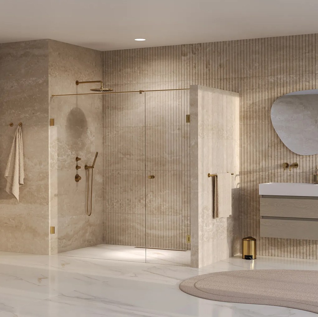 Brauer Void Carving profielloze nisdeur 190cm met draaideur 70cm aan muur messing geborsteld PVD