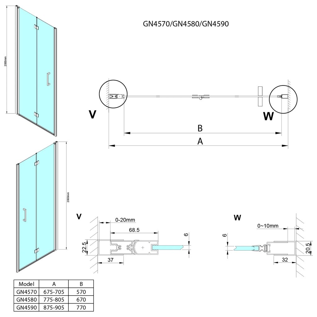 Gelco Loro vouwbare douchedeur 70x200cm chroom