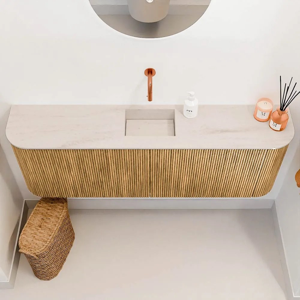Mondiaz Joya DLux 125cm toiletmeubel ronding links/rechts oak met wastafel faye midden zonder kraangat meli