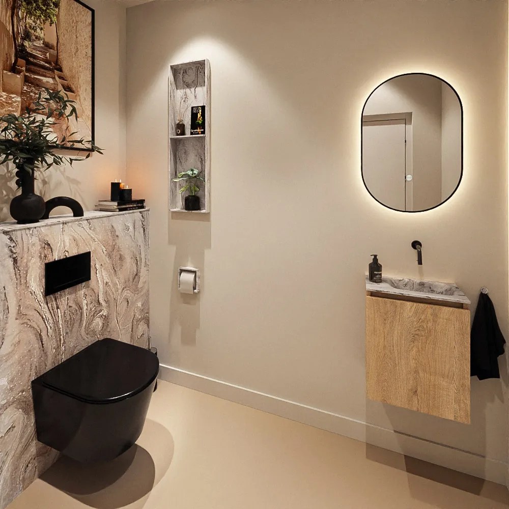 Mondiaz Ture DLux toiletmeubel 40cm washed oak met wastafel glace rechts zonder kraangat