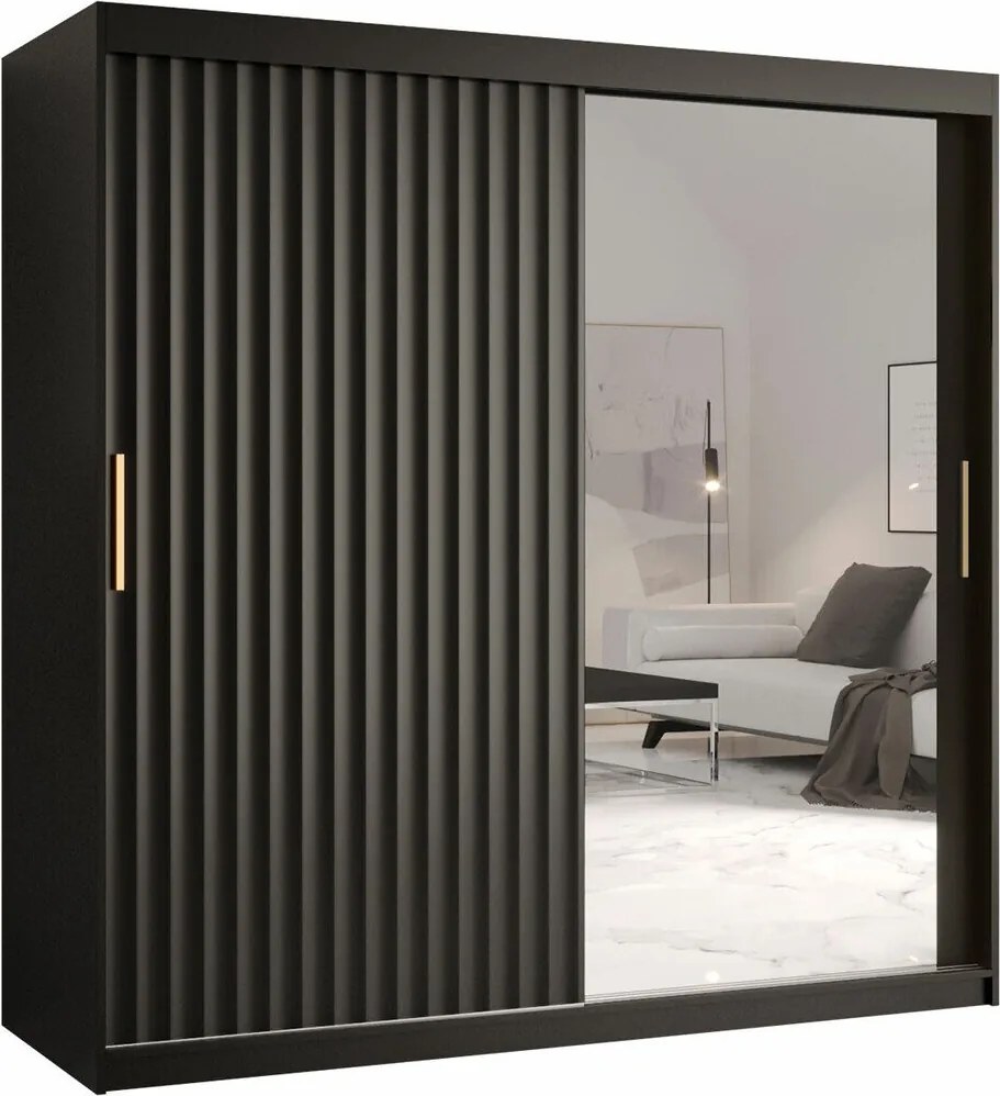 Kledingkast Hartford 338, Zwart, 200x180x62cm, 149 kg, Kledingkast deuren: Schuivend, Aantal planken: 9, Aantal planken: 9