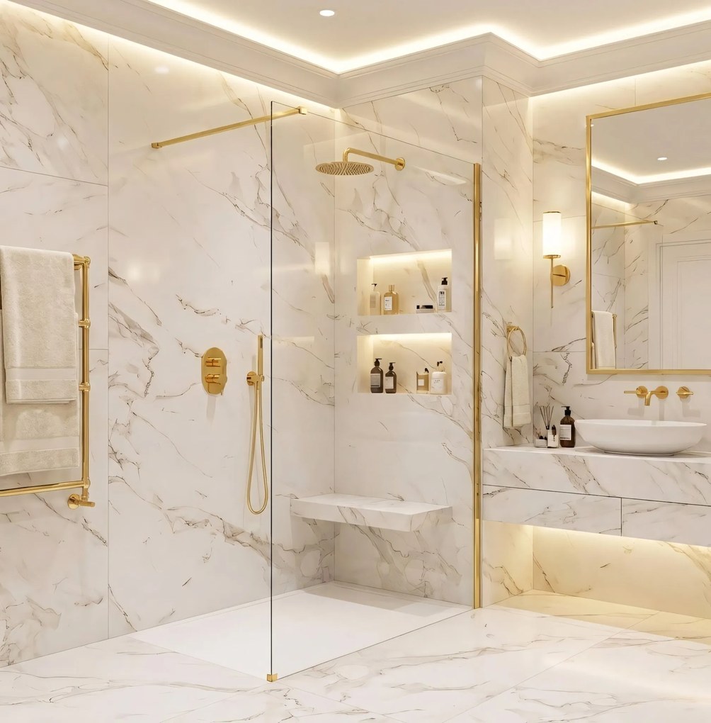 Walk-in douchewand Rea Flexi Transparent / Gold 140