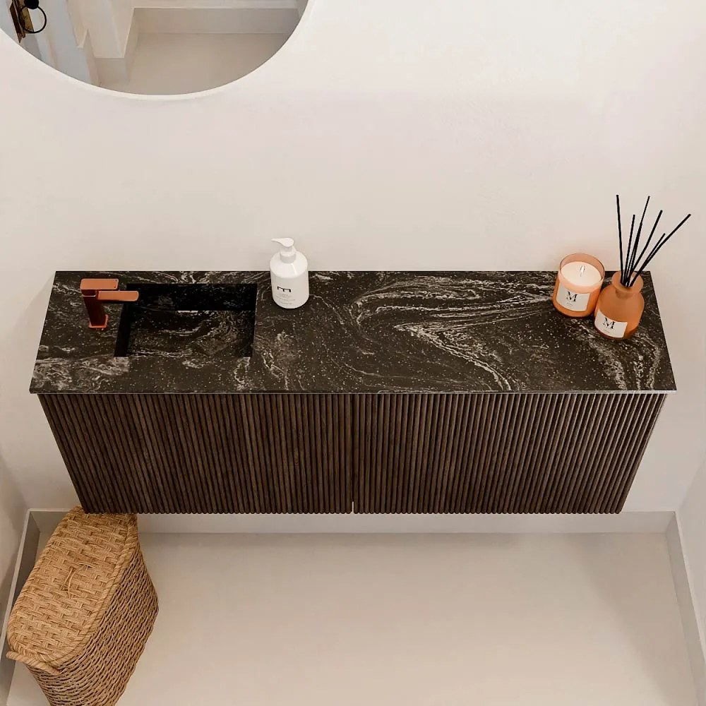 Mondiaz Joya DLux 100cm toiletmeubel walnut met wastafel faye links 1 kraangat lava