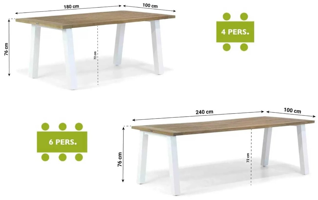 Dining Tuintafel rechthoekig 180 x 100 cm Teak Wit Glasgow