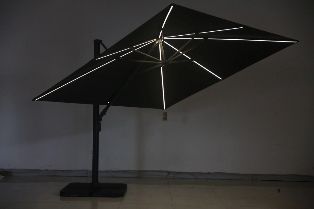 Zweefparasol 3x3m S2 Excellent (excl. voet) Grijs-antraciet Camello Luna LED