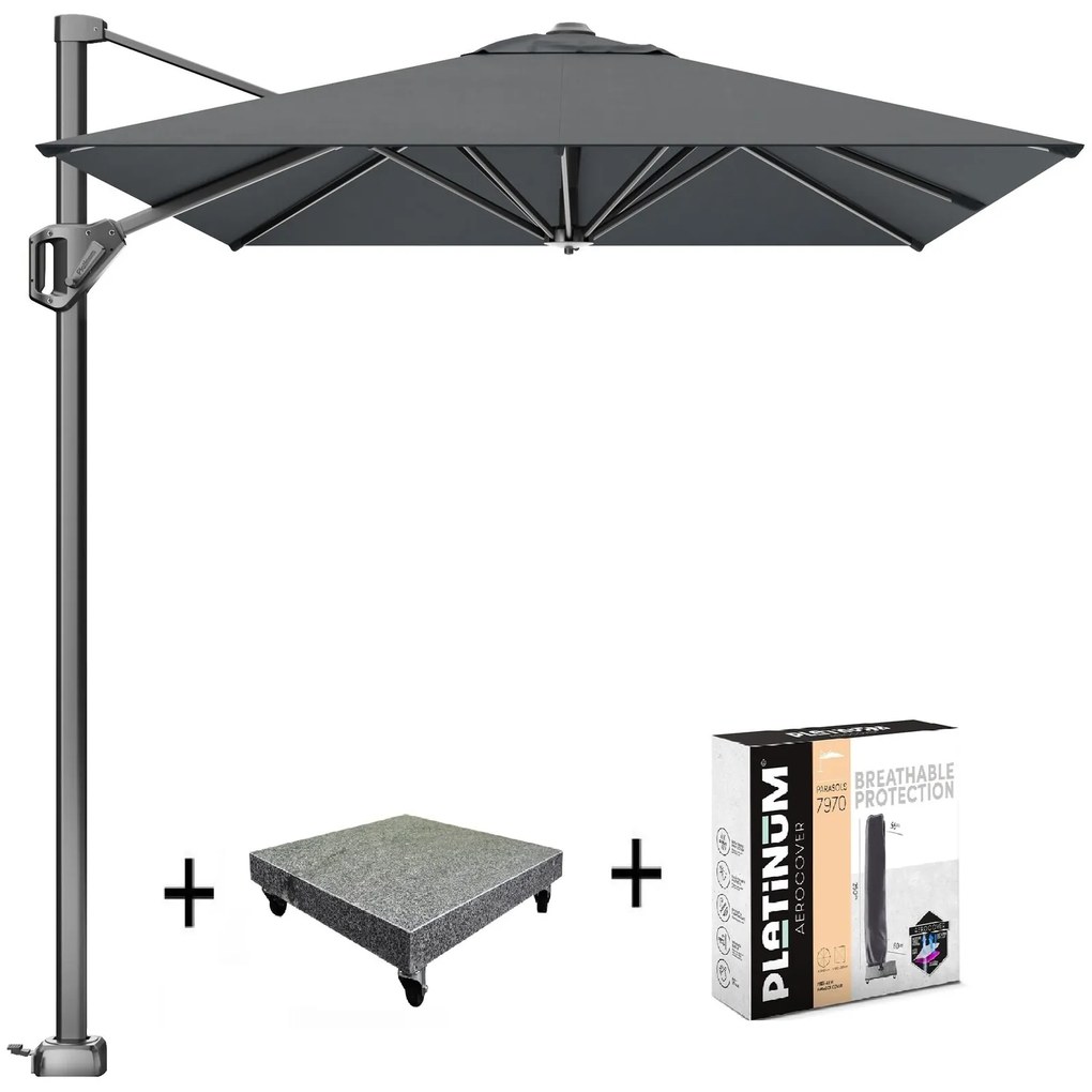 Voyager T1 zweefparasol 300x200 cm antraciet met 90KG voet en hoes
