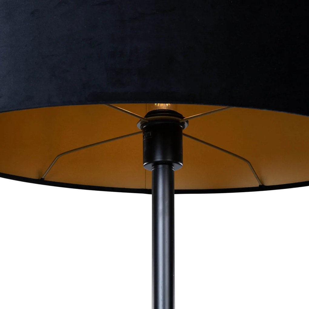 Vloerlamp zwart met ovale velours kap zwart 50cm - Simplo Modern, Klassiek / Antiek E27 rond Binnenverlichting Lamp