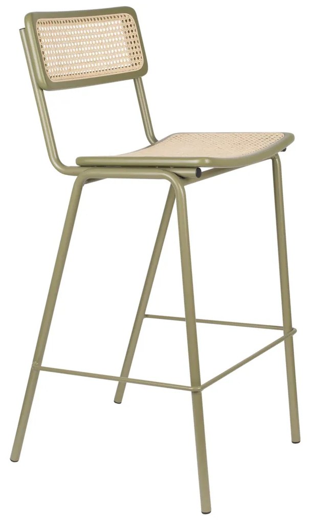 Zuiver Jort Hoge Retro Barkruk Met Rotan Groen