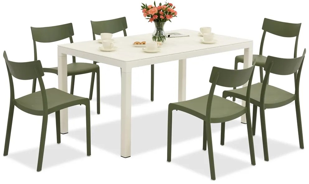 King/Provence tuinset wit en groen voor 6 personen Bica