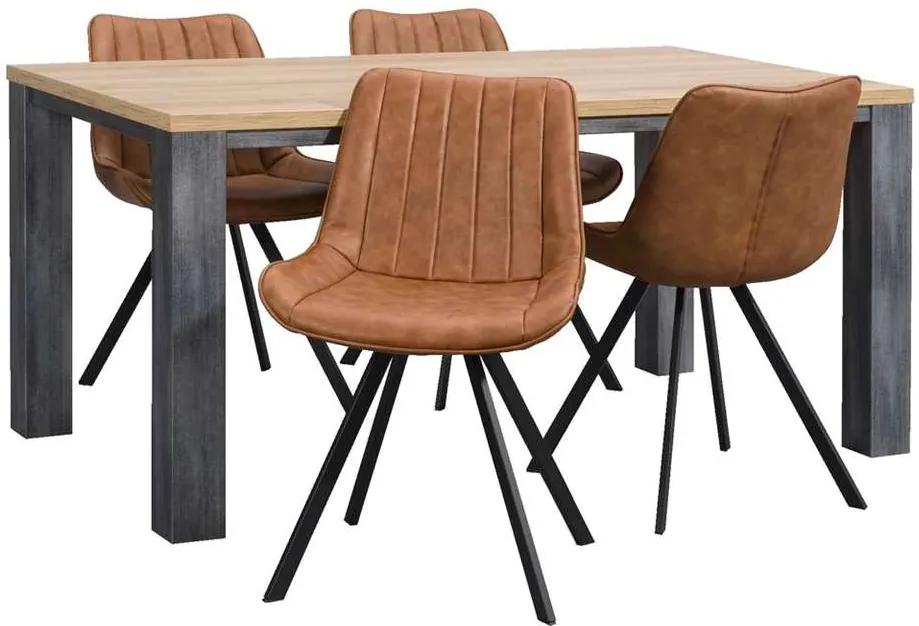Eethoek Finn Cas (tafel met 4 stoelen) - bruin/grijs - Leen Bakker