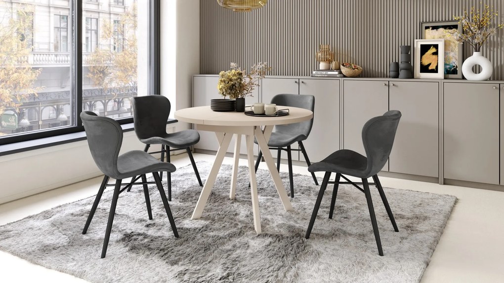 ALMO Beige/Beige poten - RONDE LOFT/INDUSTRIËLE TAFEL VOOR WOONKAMER/EETKAMER, UITSCHUIFBAAR