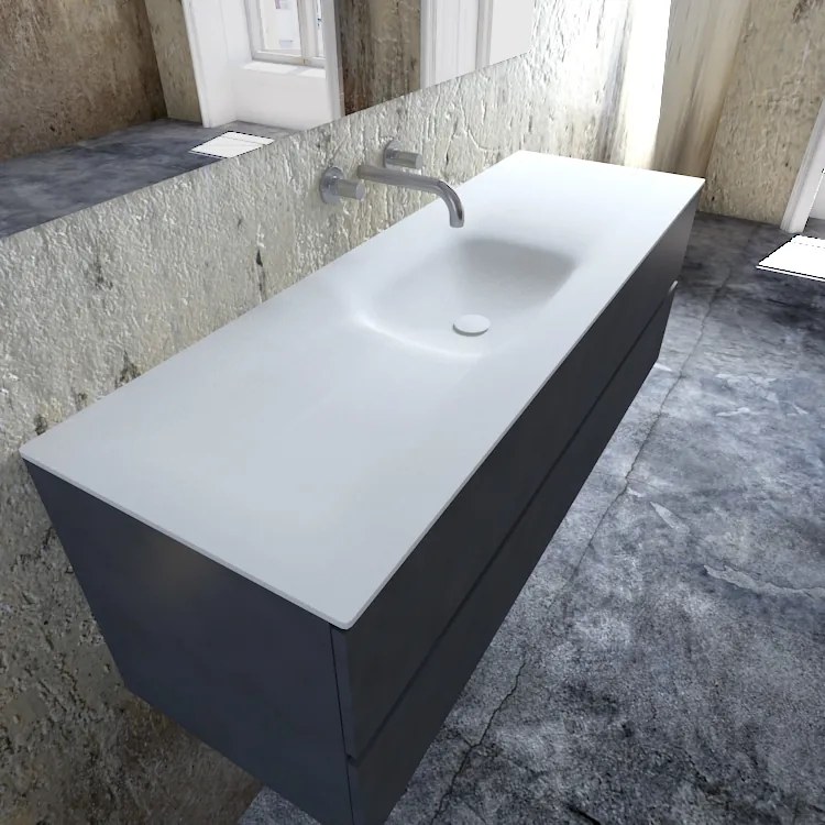 Zaro Valencia Solid Surface badmeubel 150cm mat antraciet zonder kraangat spoelbak midden