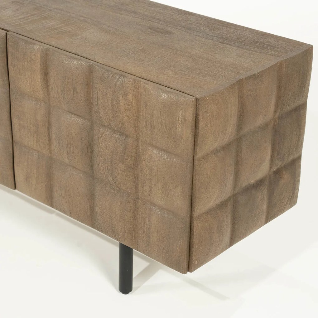 Eleonora Felix Tv-meubel Mangohout Met Vierkantjes 214 Cm - 214x41.5x54cm.