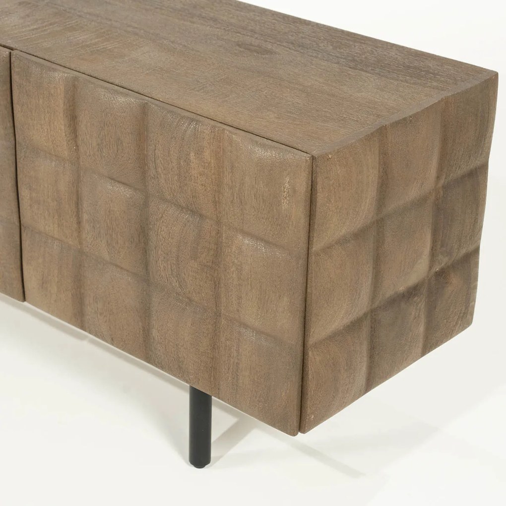 Tv-meubel Mangohout Met Vierkantjes 214 Cm - 214x41.5x54cm.