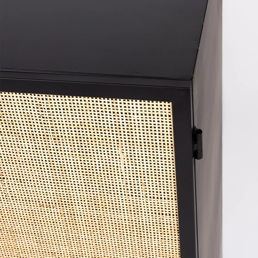 Japandi Kast Zwart Met Rotan - 70x38x145cm.