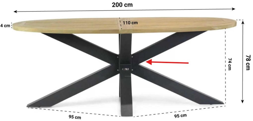 Tuinset 4 personen 200 cm Aluminium Grijs Santika Furniture Santika