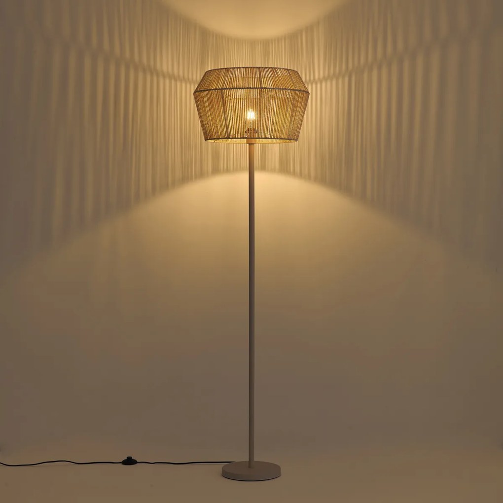 Vloerlamp beige met papieren touw kap 50/50/30 - Simplo