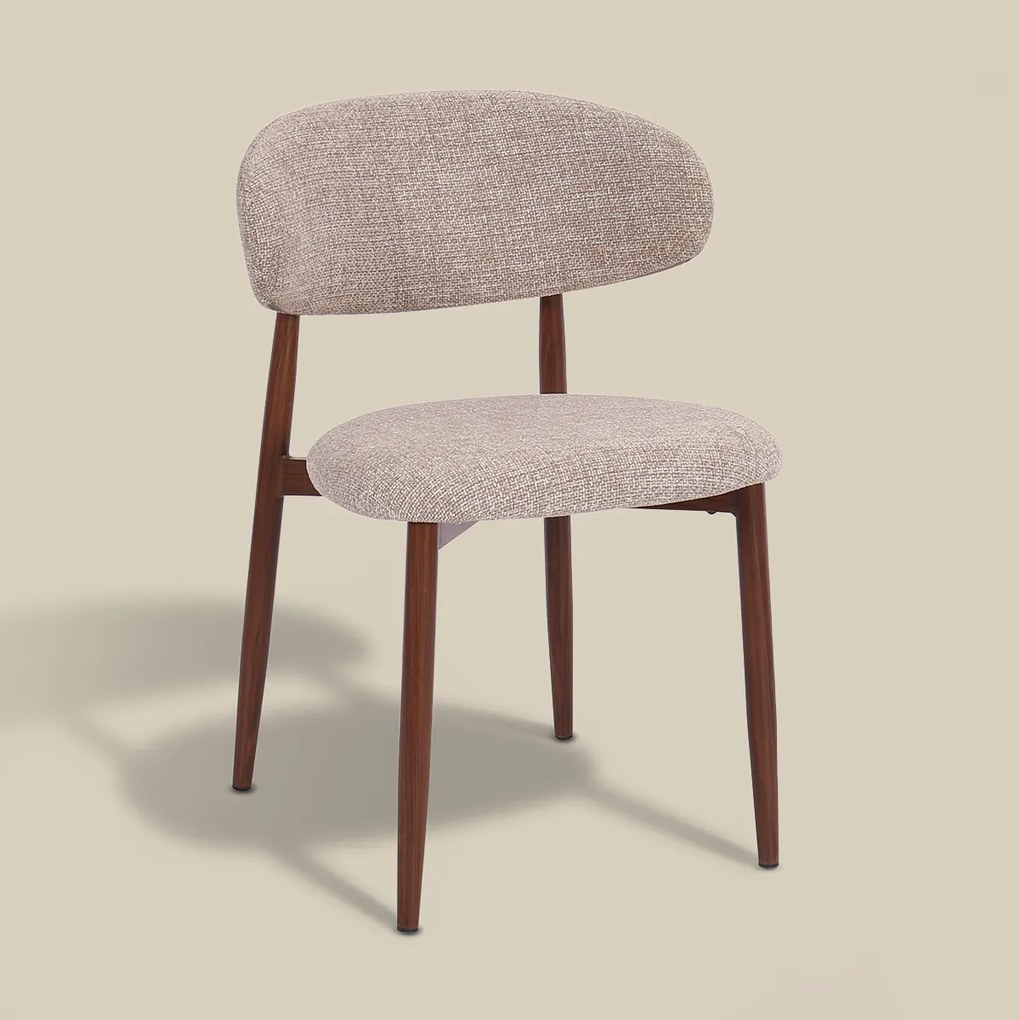 Eetkamerstoel Walnoot Met Beige Stof