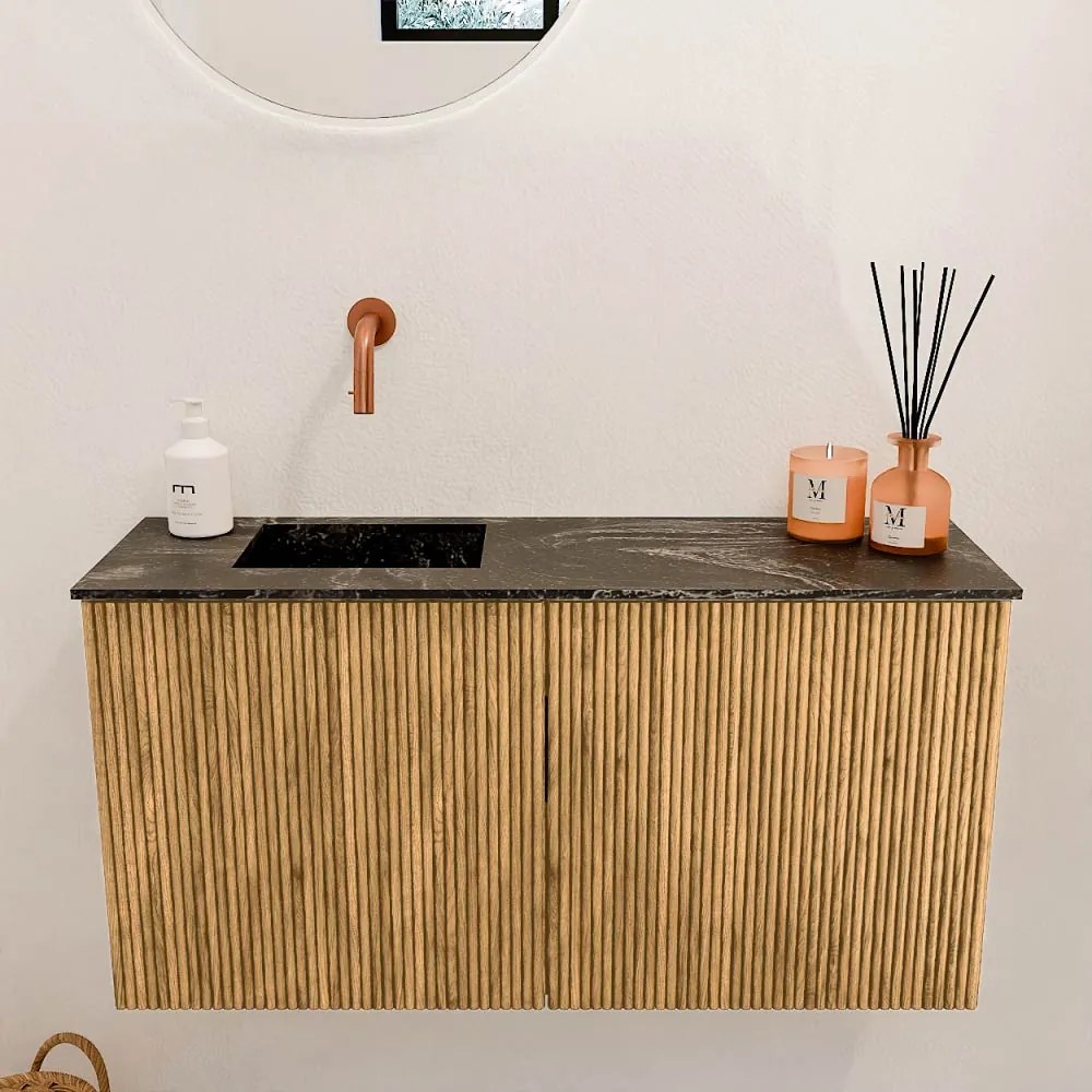 Mondiaz Joya DLux 80cm toiletmeubel oak met wastafel faye links zonder kraangat lava