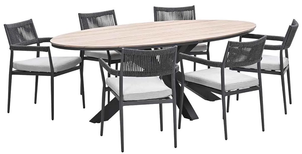 Garden Impressions Tineo tuinset 7-delig - Tulli tuintafel 220x115xH75 cm - light teak vironwood