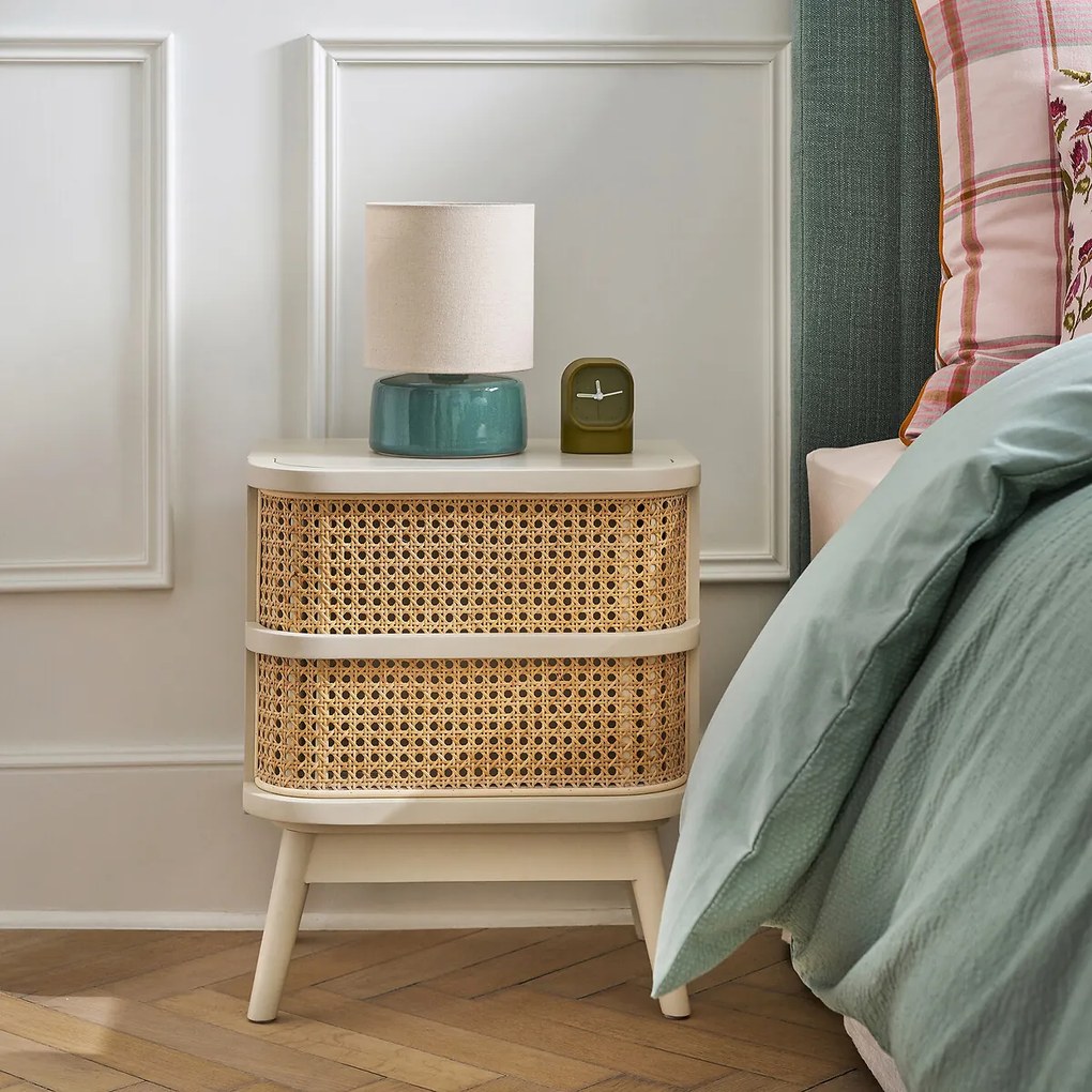 Tafellamp van keramiek en linnen, hoogte 25 cm, Amaga