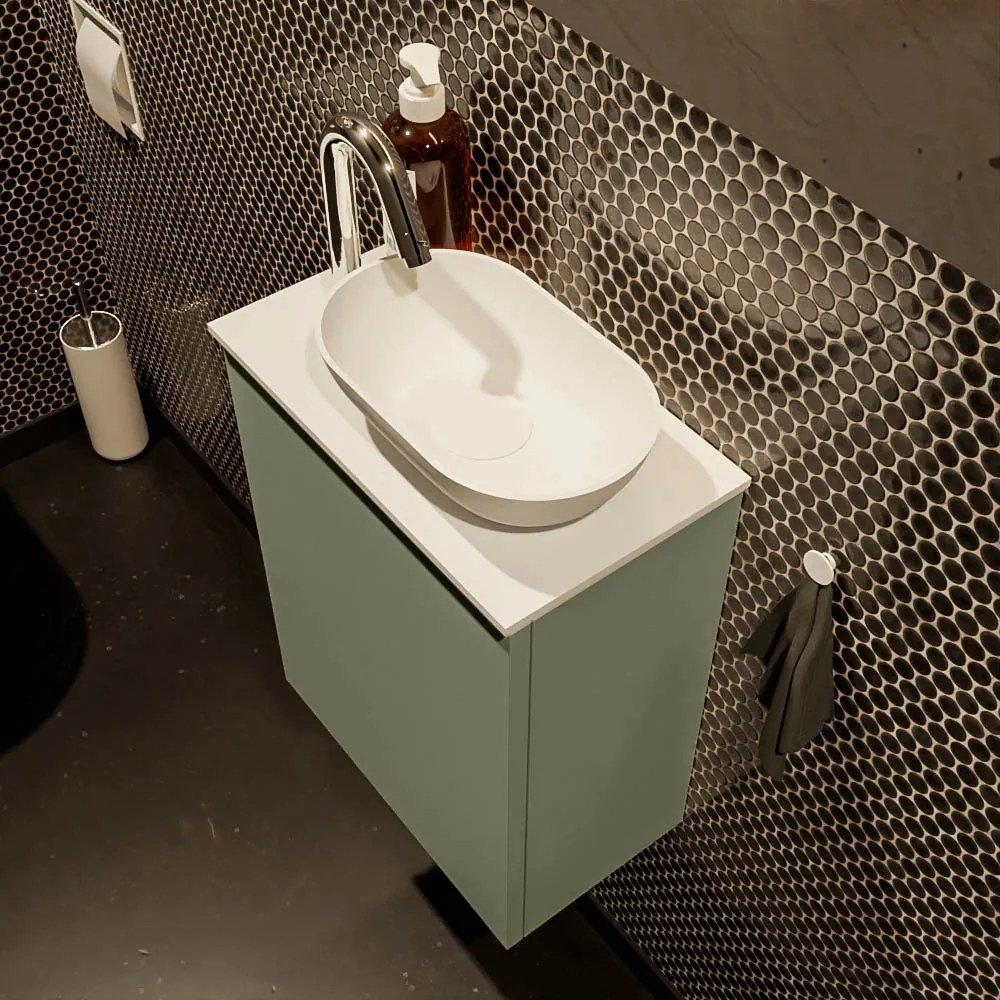 Mondiaz Fowy toiletmeubel 40cm army met witte waskom rechts en kraangat