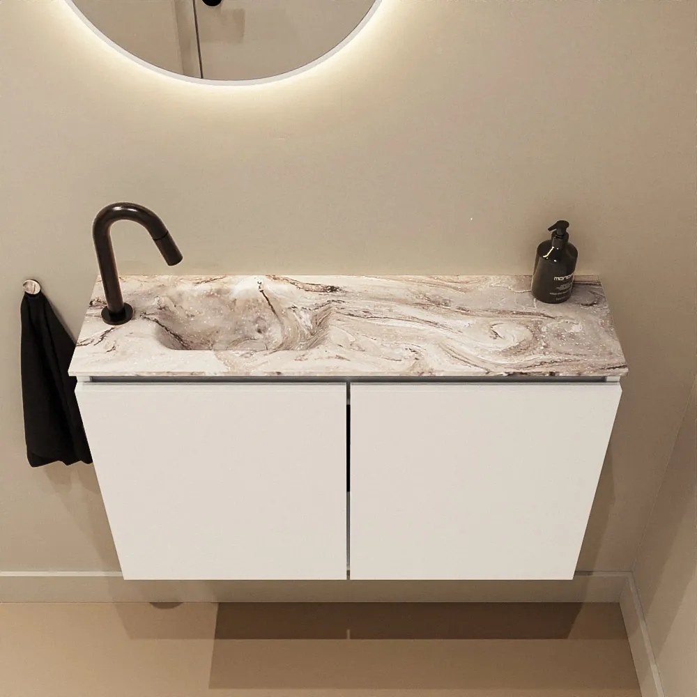 Mondiaz Ture DLux toiletmeubel 80cm talc met wastafel glace links met kraangat