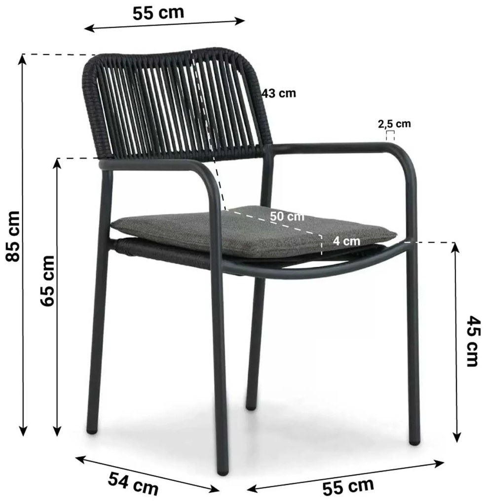 Tuinset 4 personen 180 cm Aluminium/rope Grijs Coco Penya/Matale