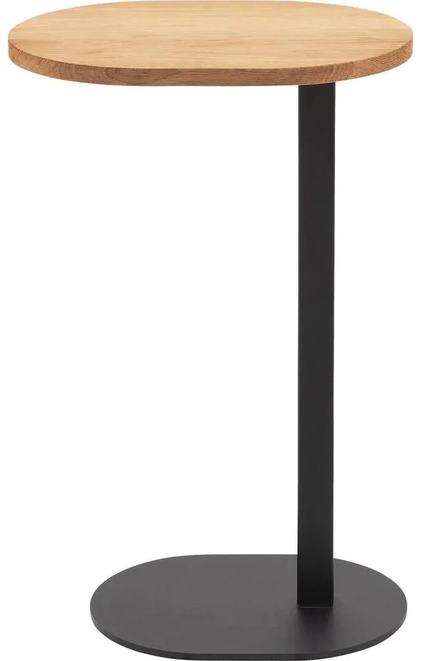 Goossens Nachtkastje Oval, Voet ovaal metaal ral 9005 zwart, blad massief eik