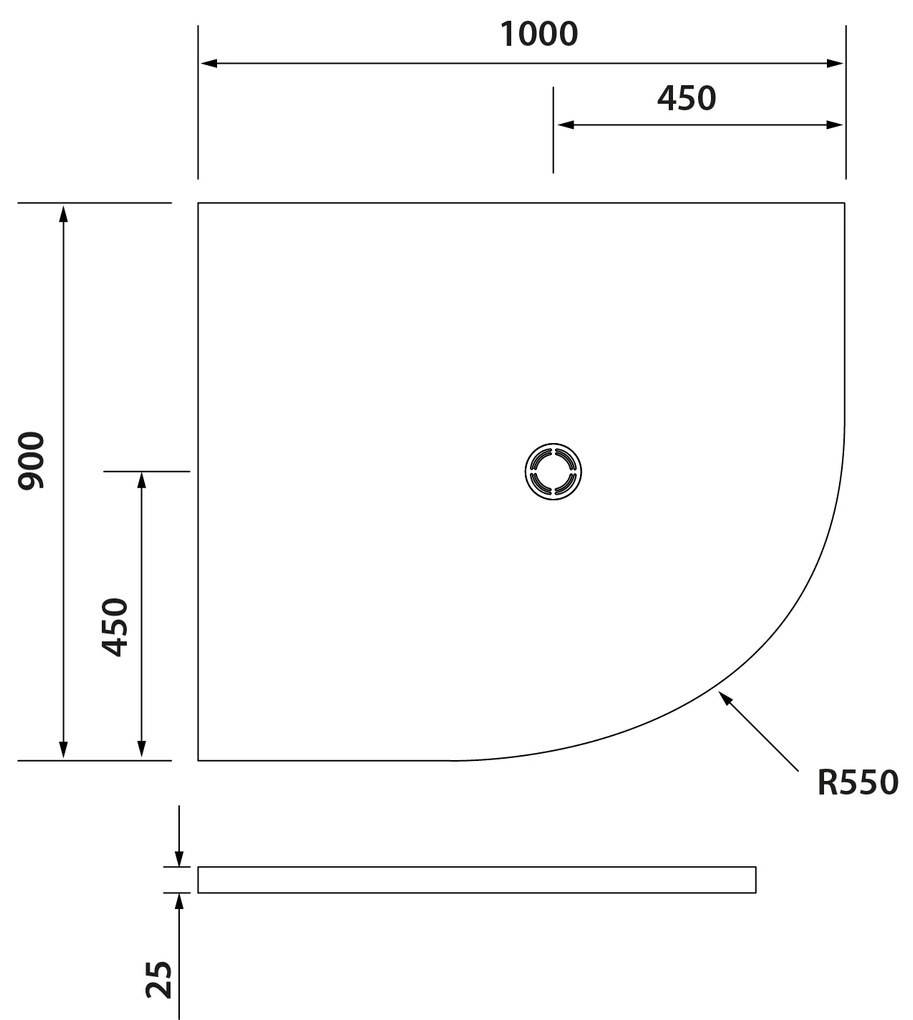 Polysan Flexia kwartronde douchebak 100x90cm wit links