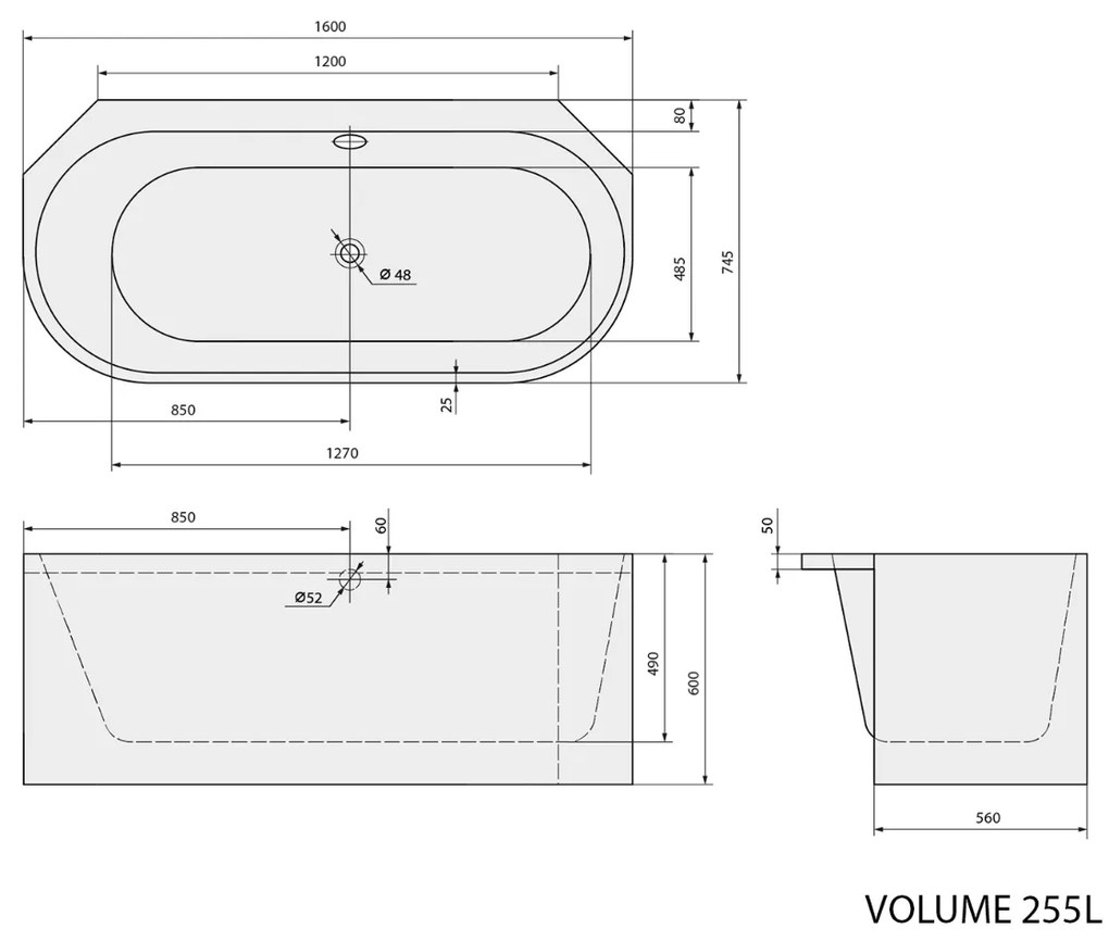 Polysan Astra Monolith hoekbad wit 160x75x60cm links