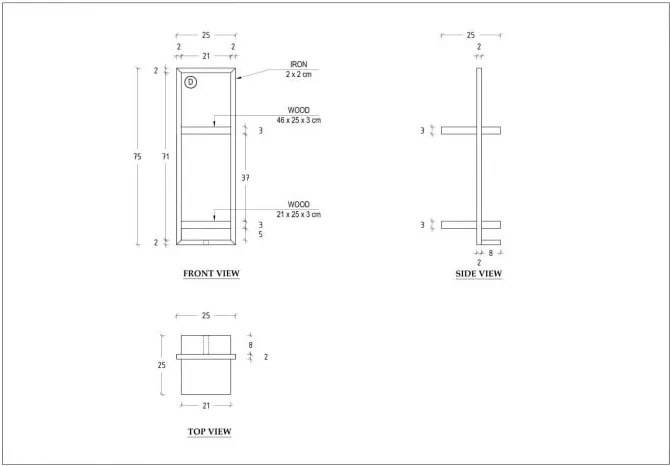 Industriële Wandplank Shelfie D RVS – 25cm X 75cm