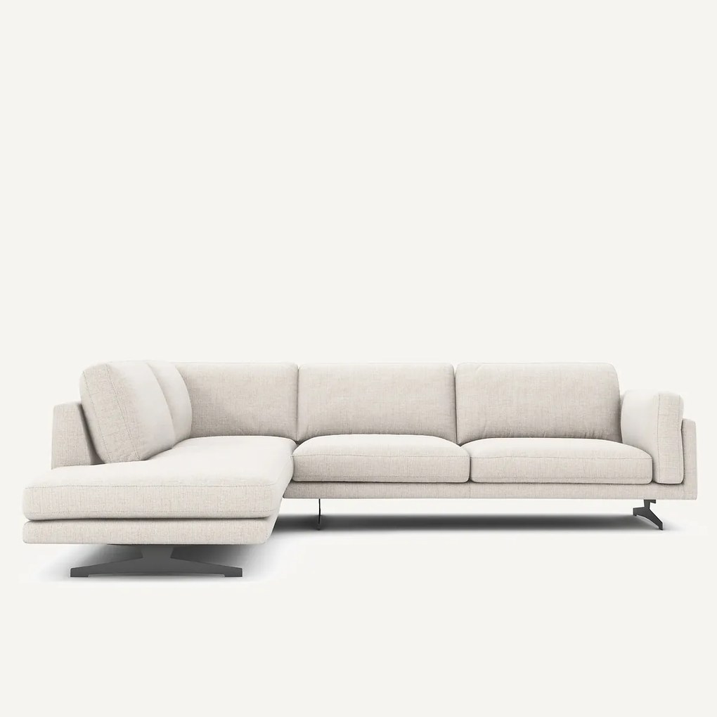 Hoekbank met longchair, in gespikkeld canvas, CÉSAR