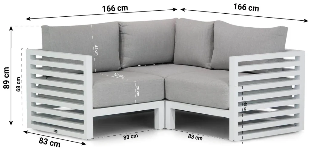 Hoek loungeset 2 personen Aluminium Wit Santika Furniture Santika Jaya