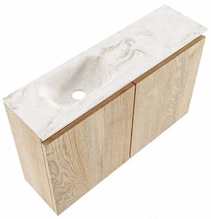 Mondiaz Ture DLux toiletmeubel 80cm washed oak met wastafel frappe links met kraangat