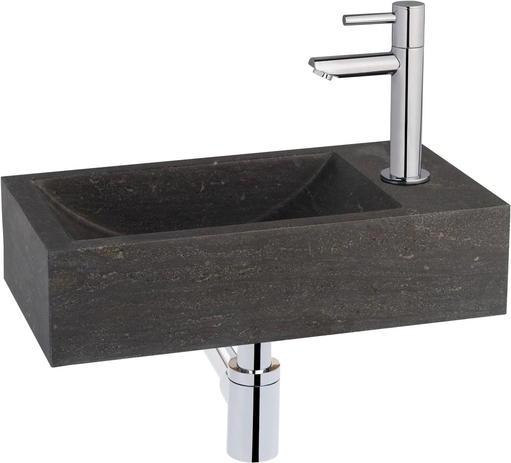 Saqu Nature Collection fonteinset met moderne chromen kraan rechts natuursteen