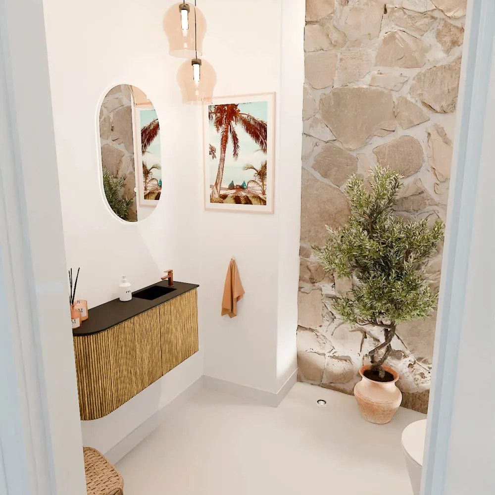 Mondiaz Joya 80cm toiletmeubel ronding links oak met wastafel faye rechts 1 kraangat urban