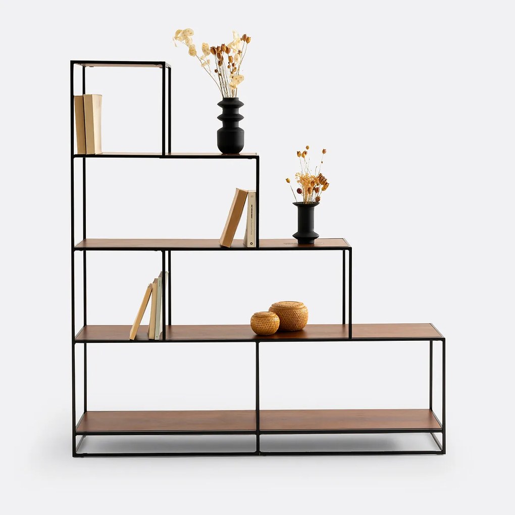 Trapboekenkast, staal en walnootfineer, WATFORD