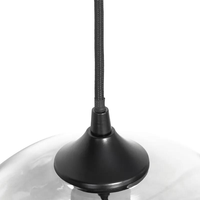 Eettafel / Eetkamer Art Deco hanglamp zwart met glas smoke langwerpig 3-lichts - Busa Art Deco E27 Binnenverlichting Lamp