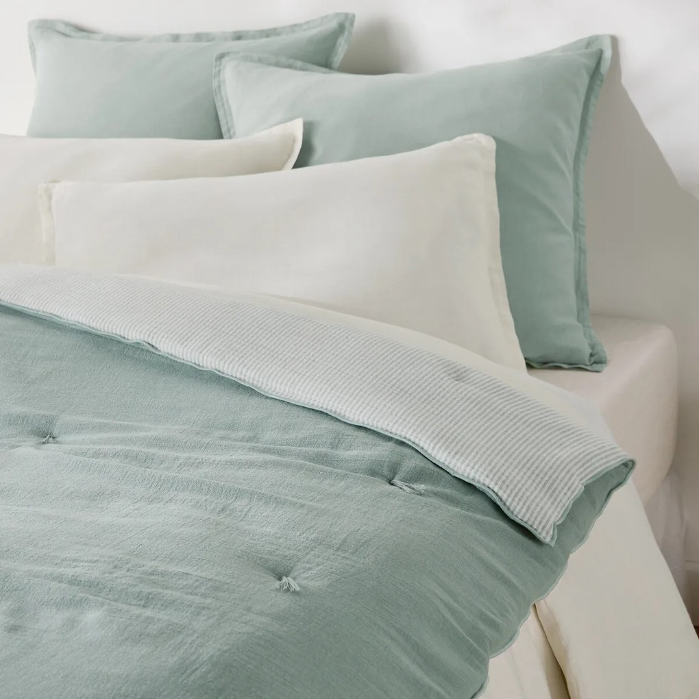 Gewatteerd effen/gestreept dekbed van katoen/linnenmix, BOISSEAU