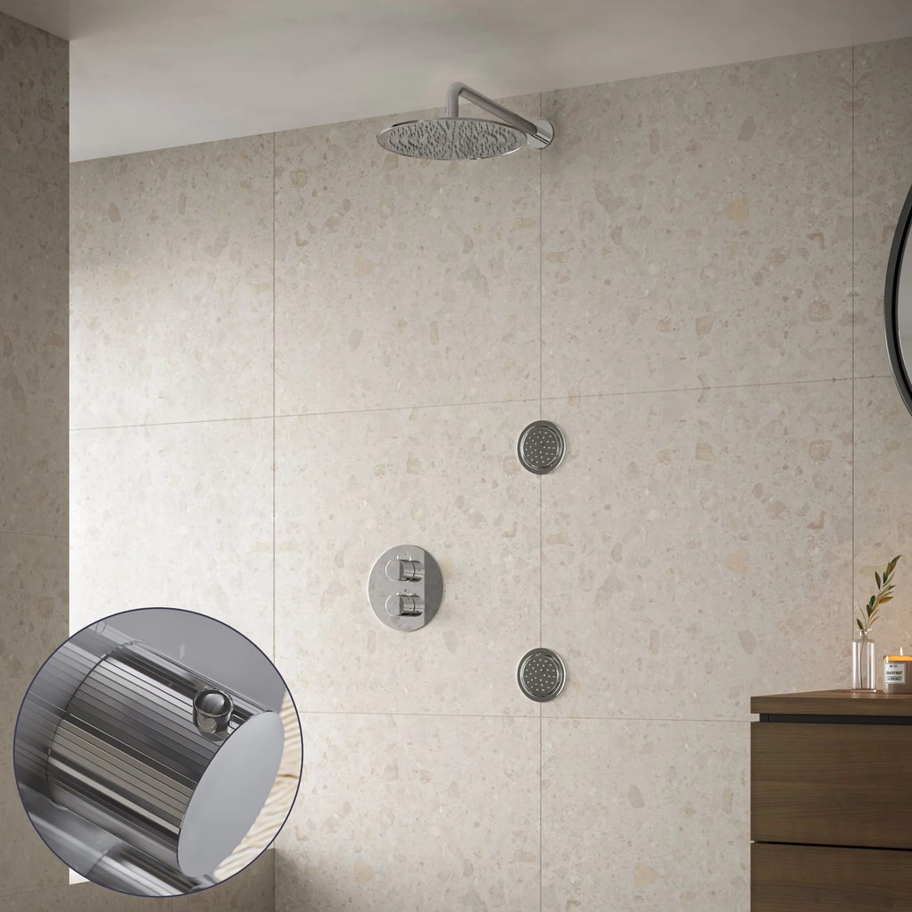 Saniclear Talpa Stripes inbouw regendouche 30cm met ronde massagejets en muurarm chroom
