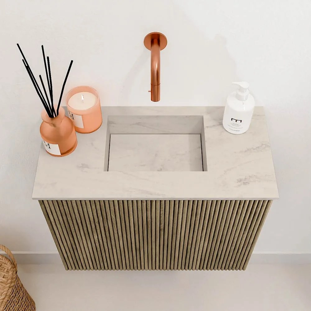 Mondiaz Joya DLux 50cm toiletmeubel dusk met wastafel faye midden zonder kraangat opalo