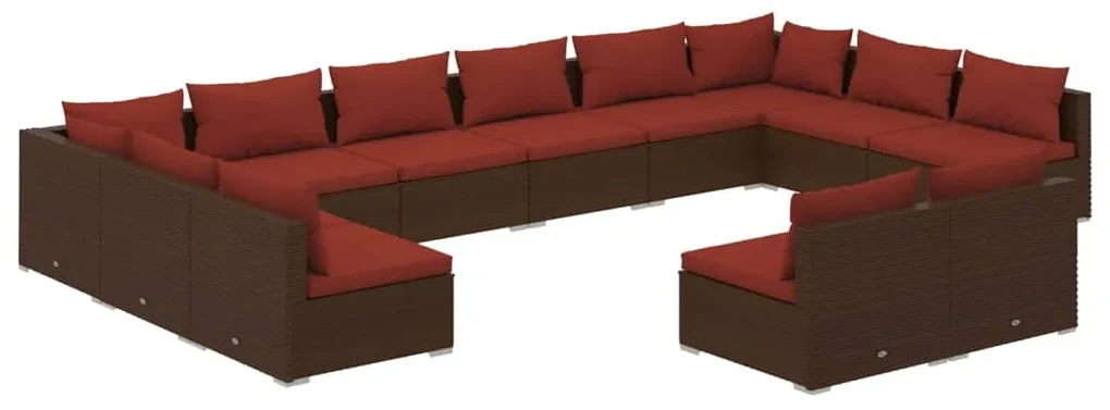 vidaXL 12-delige Loungeset met kussens poly rattan bruin