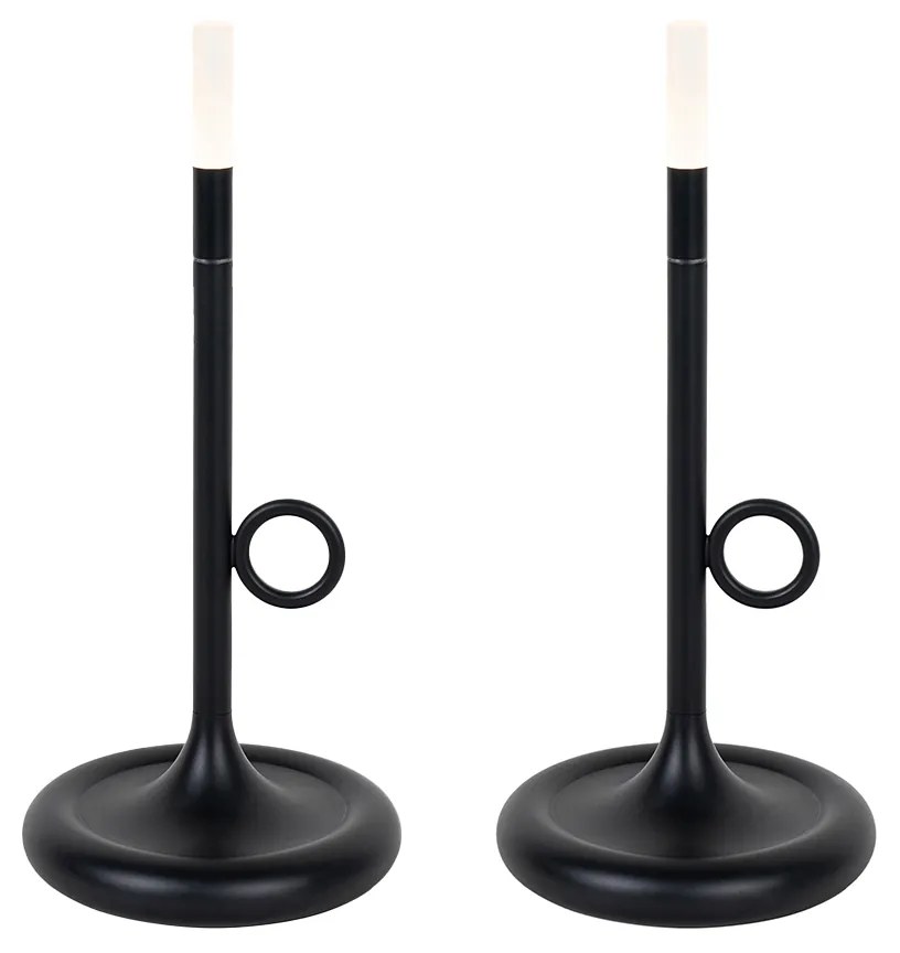 LED Set van 2 buiten tafellampen zwart met dimmer oplaadbaar - Sjarel Design IP44 Buitenverlichting Lamp