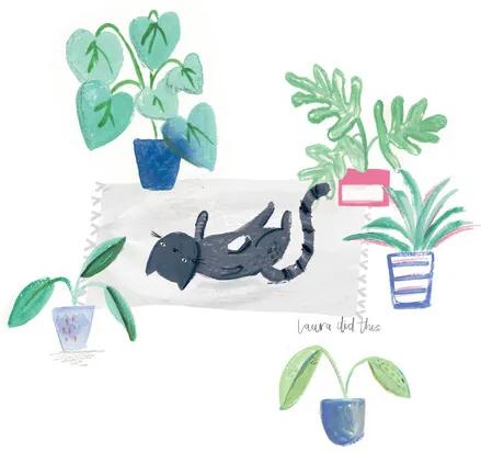 Ilustratie Black cat on grey scandi rug, Laura Irwin, (30 x 40 cm)