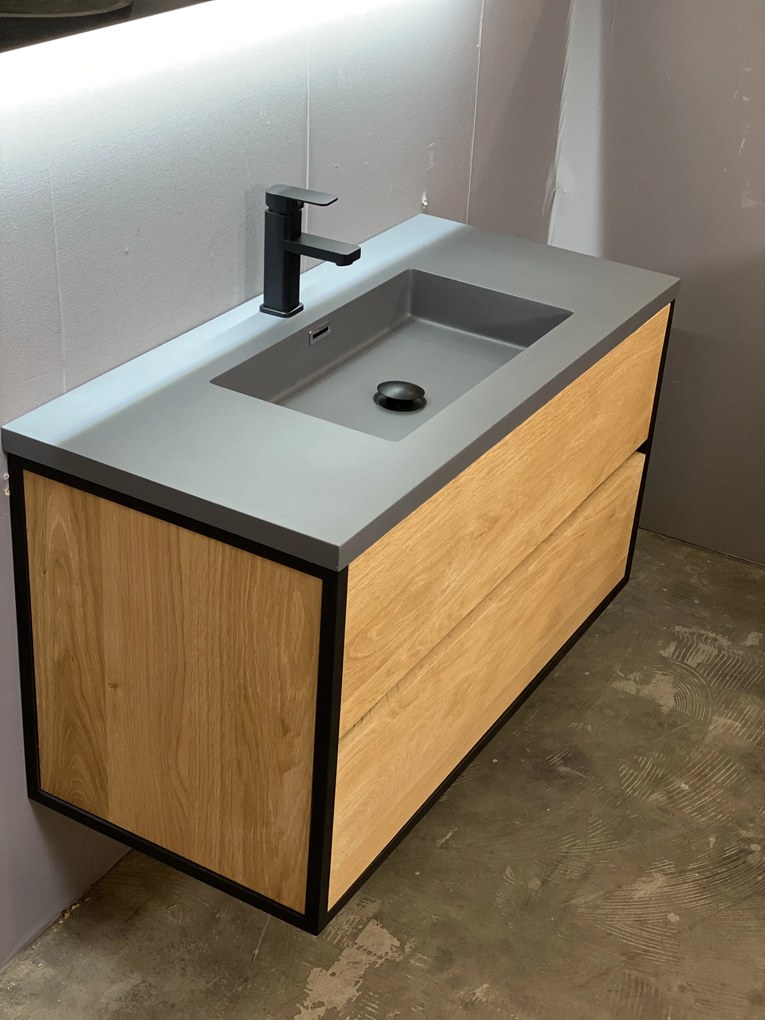 B-Stone Wood badkamermeubel 100cm eiken met grijze wastafel