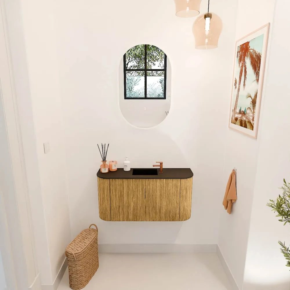 Mondiaz Joya 85cm toiletmeubel ronding links/rechts oak met wastafel faye midden 1 kraangat urban