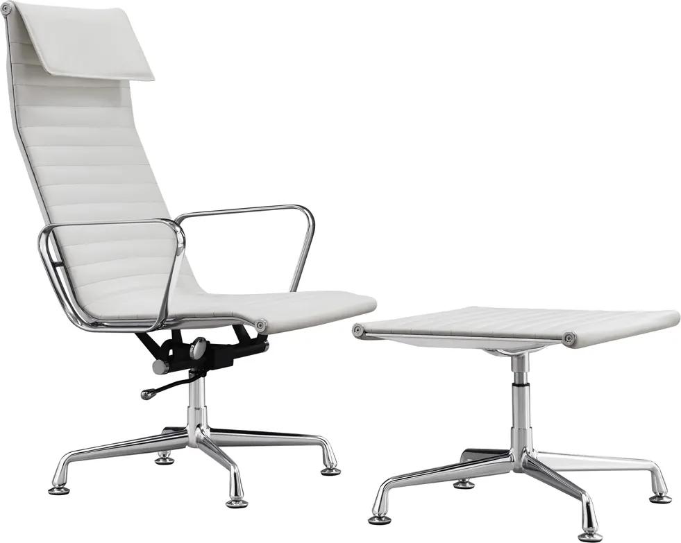 Design fauteuil + hocker &#039;Sevilla&#039; - Wit - Echt leder